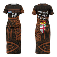 Straight Outta Kadavu Fiji Couples Matching Short Sleeve Bodycon Dress and Hawaiian Shirt Tribal Polynesian Tattoo Coat Of Arms Flag TS04 - Polynesian Pride
