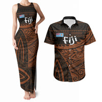 Straight Outta Kadavu Fiji Couples Matching Tank Maxi Dress and Hawaiian Shirt Tribal Polynesian Tattoo Coat Of Arms Flag TS04 Brown Black - Polynesian Pride