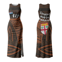 Straight Outta Kadavu Fiji Family Matching Tank Maxi Dress and Hawaiian Shirt Tribal Polynesian Tattoo Coat Of Arms Flag TS04 Mom's Dress Brown Black - Polynesian Pride