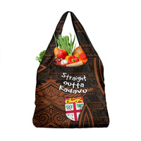 Straight Outta Kadavu Fiji Grocery Bag Tribal Polynesian Tattoo Coat Of Arms Flag TS04 1-pack One Size Brown Black - Polynesian Pride