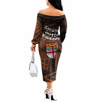 Straight Outta Kadavu Fiji Off The Shoulder Long Sleeve Dress Tribal Polynesian Tattoo Coat Of Arms Flag TS04 - Polynesian Pride