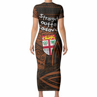 Straight Outta Kadavu Fiji Short Sleeve Bodycon Dress Tribal Polynesian Tattoo Coat Of Arms Flag TS04 - Polynesian Pride