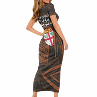 Straight Outta Kadavu Fiji Short Sleeve Bodycon Dress Tribal Polynesian Tattoo Coat Of Arms Flag TS04 - Polynesian Pride