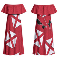 Wallis And Futuna Family Matching Off Shoulder Maxi Dress and Hawaiian Shirt Polynesian Tattoo Flag Map TS04 Mom's Dress Red Black - Polynesian Pride