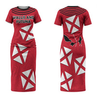 Wallis And Futuna Family Matching Short Sleeve Bodycon Dress and Hawaiian Shirt Polynesian Tattoo Flag Map TS04 Mom's Dress Red Black - Polynesian Pride