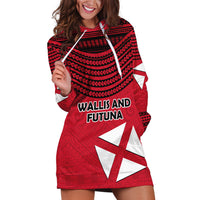 Wallis And Futuna Hoodie Dress Polynesian Tattoo Flag Map TS04 Red Black - Polynesian Pride