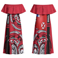 Wallis And Futuna Family Matching Off Shoulder Maxi Dress and Hawaiian Shirt Tribal Polynesian Tattoo Flag Motif TS04 Mom's Dress Red Black - Polynesian Pride