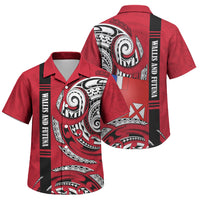 Wallis And Futuna Family Matching Off Shoulder Short Dress and Hawaiian Shirt Tribal Polynesian Tattoo Flag Motif TS04 Son's Shirt Red Black - Polynesian Pride