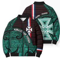 Wallis And Futuna Bomber Puffer Jacket Tribal Polynesian Tattoo Heritage Cross Flag