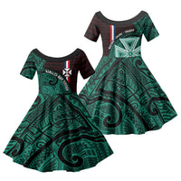 Wallis And Futuna Family Matching Puletasi and Hawaiian Shirt Tribal Polynesian Tattoo Heritage Cross Flag TS04 Daughter's Dress Green Black - Polynesian Pride