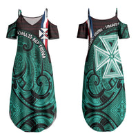 Wallis And Futuna Family Matching Summer Maxi Dress and Hawaiian Shirt Tribal Polynesian Tattoo Heritage Cross Flag TS04 Mom's Dress Green Black - Polynesian Pride