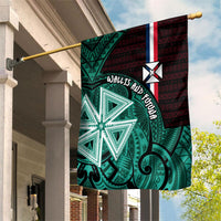 Wallis And Futuna Garden Flag Tribal Polynesian Tattoo Heritage Cross Flag TS04 House Flag Green Black - Polynesian Pride