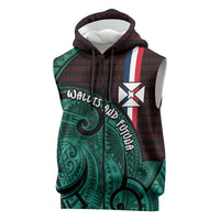 Wallis And Futuna Sleeveless Zip Hoodie Tribal Polynesian Tattoo Heritage Cross Flag TS04 Green Black - Polynesian Pride