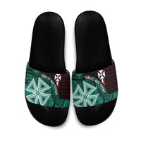 Wallis And Futuna Slide Sandals Tribal Polynesian Tattoo Heritage Cross Flag TS04 Green Black - Polynesian Pride