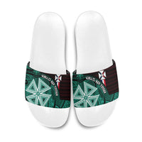 Wallis And Futuna Slide Sandals Tribal Polynesian Tattoo Heritage Cross Flag TS04 Green Black - Polynesian Pride