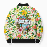 Hawaiian Piko Threads Of Paradise Aloha Bomber Puffer Jacket Tropical Hibiscus Plumeria