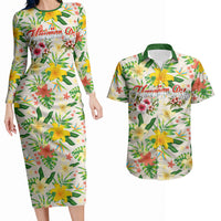 Hawaiian Piko Threads Of Paradise Aloha Couples Matching Long Sleeve Bodycon Dress and Hawaiian Shirt Tropical Hibiscus Plumeria