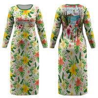 Hawaiian Piko Threads Of Paradise Aloha Family Matching Long Sleeve Bodycon Dress and Hawaiian Shirt Tropical Hibiscus Plumeria TS04 Mom's Dress White Green - Polynesian Pride