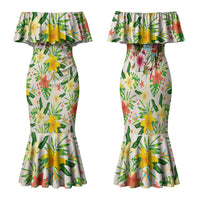 Hawaiian Piko Threads Of Paradise Aloha Family Matching Mermaid Dress and Hawaiian Shirt Tropical Hibiscus Plumeria TS04 Mom's Dress White Green - Polynesian Pride