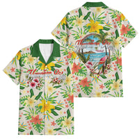 Hawaiian Piko Threads Of Paradise Aloha Family Matching Off The Shoulder Long Sleeve Dress and Hawaiian Shirt Tropical Hibiscus Plumeria TS04 Dad's Shirt - Short Sleeve White Green - Polynesian Pride