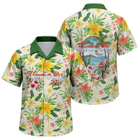 Hawaiian Piko Threads Of Paradise Aloha Family Matching Off Shoulder Short Dress and Hawaiian Shirt Tropical Hibiscus Plumeria TS04 Son's Shirt White Green - Polynesian Pride