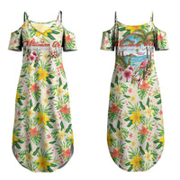 Hawaiian Piko Threads Of Paradise Aloha Family Matching Summer Maxi Dress and Hawaiian Shirt Tropical Hibiscus Plumeria TS04 Mom's Dress White Green - Polynesian Pride