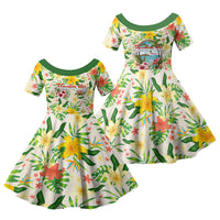 Hawaiian Piko Threads Of Paradise Aloha Family Matching Summer Maxi Dress and Hawaiian Shirt Tropical Hibiscus Plumeria TS04 Daughter's Dress White Green - Polynesian Pride