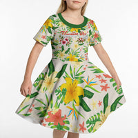 Hawaiian Piko Threads Of Paradise Aloha Kid Short Sleeve Dress Tropical Hibiscus Plumeria