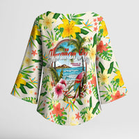 Hawaiian Piko Threads Of Paradise Aloha Kimono Sleeve Blouse Tropical Hibiscus Plumeria
