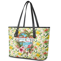 Hawaiian Piko Threads Of Paradise Aloha Leather Tote Bag Tropical Hibiscus Plumeria