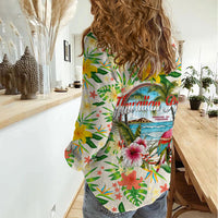 Hawaiian Piko Threads Of Paradise Aloha Women Casual Shirt Tropical Hibiscus Plumeria