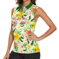 Hawaiian Piko Threads Of Paradise Aloha Women Sleeveless Polo Shirt Tropical Hibiscus Plumeria