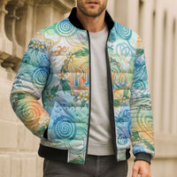 Hawaiian Piko Cultural Pride Aloha Bomber Puffer Jacket Watercolor Spiral Art - Tropical Plumeria Lei Garland