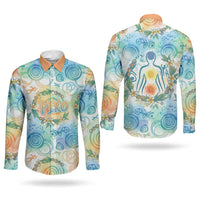 Hawaiian Piko Cultural Pride Aloha Couples Matching Short Sleeve Bodycon Dress and Long Sleeve Button Shirt Watercolor Spiral Art - Tropical Plumeria Lei Garland TS04 - Polynesian Pride