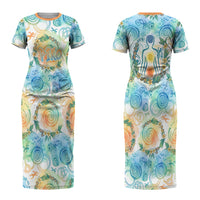Hawaiian Piko Cultural Pride Aloha Couples Matching Short Sleeve Bodycon Dress and Long Sleeve Button Shirt Watercolor Spiral Art - Tropical Plumeria Lei Garland TS04 - Polynesian Pride