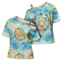 Hawaiian Piko Cultural Pride Aloha Cross Shoulder Shirt Watercolor Spiral Art - Tropical Plumeria Lei Garland