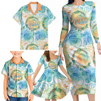 Hawaiian Piko Cultural Pride Aloha Family Matching Long Sleeve Bodycon Dress and Hawaiian Shirt Watercolor Spiral Art - Tropical Plumeria Lei Garland TS04 - Polynesian Pride