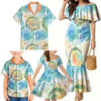 Hawaiian Piko Cultural Pride Aloha Family Matching Mermaid Dress and Hawaiian Shirt Watercolor Spiral Art - Tropical Plumeria Lei Garland TS04 - Polynesian Pride