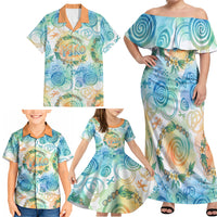 Hawaiian Piko Cultural Pride Aloha Family Matching Off Shoulder Maxi Dress and Hawaiian Shirt Watercolor Spiral Art - Tropical Plumeria Lei Garland TS04 - Polynesian Pride