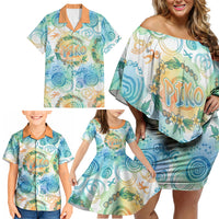 Hawaiian Piko Cultural Pride Aloha Family Matching Off Shoulder Short Dress and Hawaiian Shirt Watercolor Spiral Art - Tropical Plumeria Lei Garland TS04 - Polynesian Pride