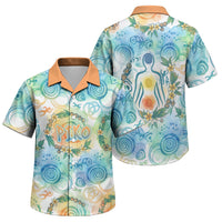 Hawaiian Piko Cultural Pride Aloha Family Matching Off Shoulder Short Dress and Hawaiian Shirt Watercolor Spiral Art - Tropical Plumeria Lei Garland TS04 Son's Shirt White Blue - Polynesian Pride