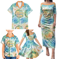Hawaiian Piko Cultural Pride Aloha Family Matching Puletasi and Hawaiian Shirt Watercolor Spiral Art - Tropical Plumeria Lei Garland TS04 - Polynesian Pride