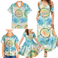 Hawaiian Piko Cultural Pride Aloha Family Matching Summer Maxi Dress and Hawaiian Shirt Watercolor Spiral Art - Tropical Plumeria Lei Garland TS04 - Polynesian Pride