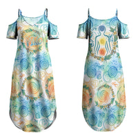 Hawaiian Piko Cultural Pride Aloha Family Matching Summer Maxi Dress and Hawaiian Shirt Watercolor Spiral Art - Tropical Plumeria Lei Garland TS04 Mom's Dress White Blue - Polynesian Pride