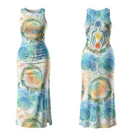 Hawaiian Piko Cultural Pride Aloha Family Matching Tank Maxi Dress and Hawaiian Shirt Watercolor Spiral Art - Tropical Plumeria Lei Garland TS04 Mom's Dress White Blue - Polynesian Pride