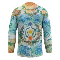 Hawaiian Piko Cultural Pride Aloha Hockey Jersey Watercolor Spiral Art - Tropical Plumeria Lei Garland