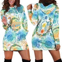 Hawaiian Piko Cultural Pride Aloha Hoodie Dress Watercolor Spiral Art - Tropical Plumeria Lei Garland