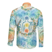Hawaiian Piko Cultural Pride Aloha Long Sleeve Button Shirt Watercolor Spiral Art - Tropical Plumeria Lei Garland TS04 - Polynesian Pride