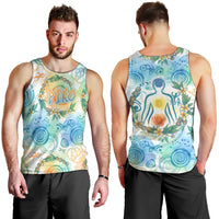 Hawaiian Piko Cultural Pride Aloha Men Tank Top Watercolor Spiral Art - Tropical Plumeria Lei Garland
