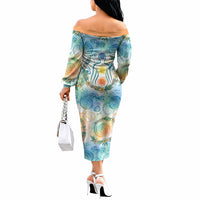 Hawaiian Piko Cultural Pride Aloha Off The Shoulder Long Sleeve Dress Watercolor Spiral Art - Tropical Plumeria Lei Garland TS04 - Polynesian Pride